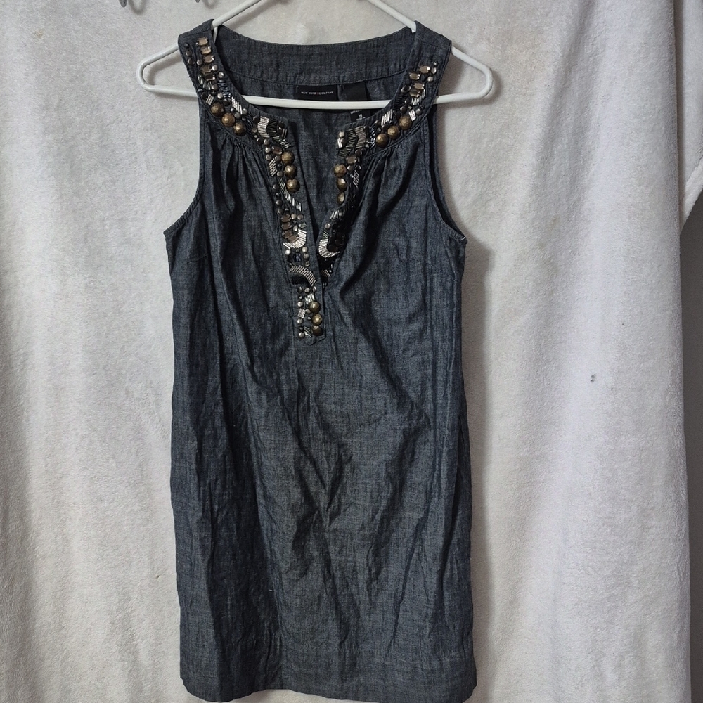 New York & Company Dark Blue Embellished Top